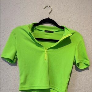 SHEIN Green Fitted Polo Crop Top